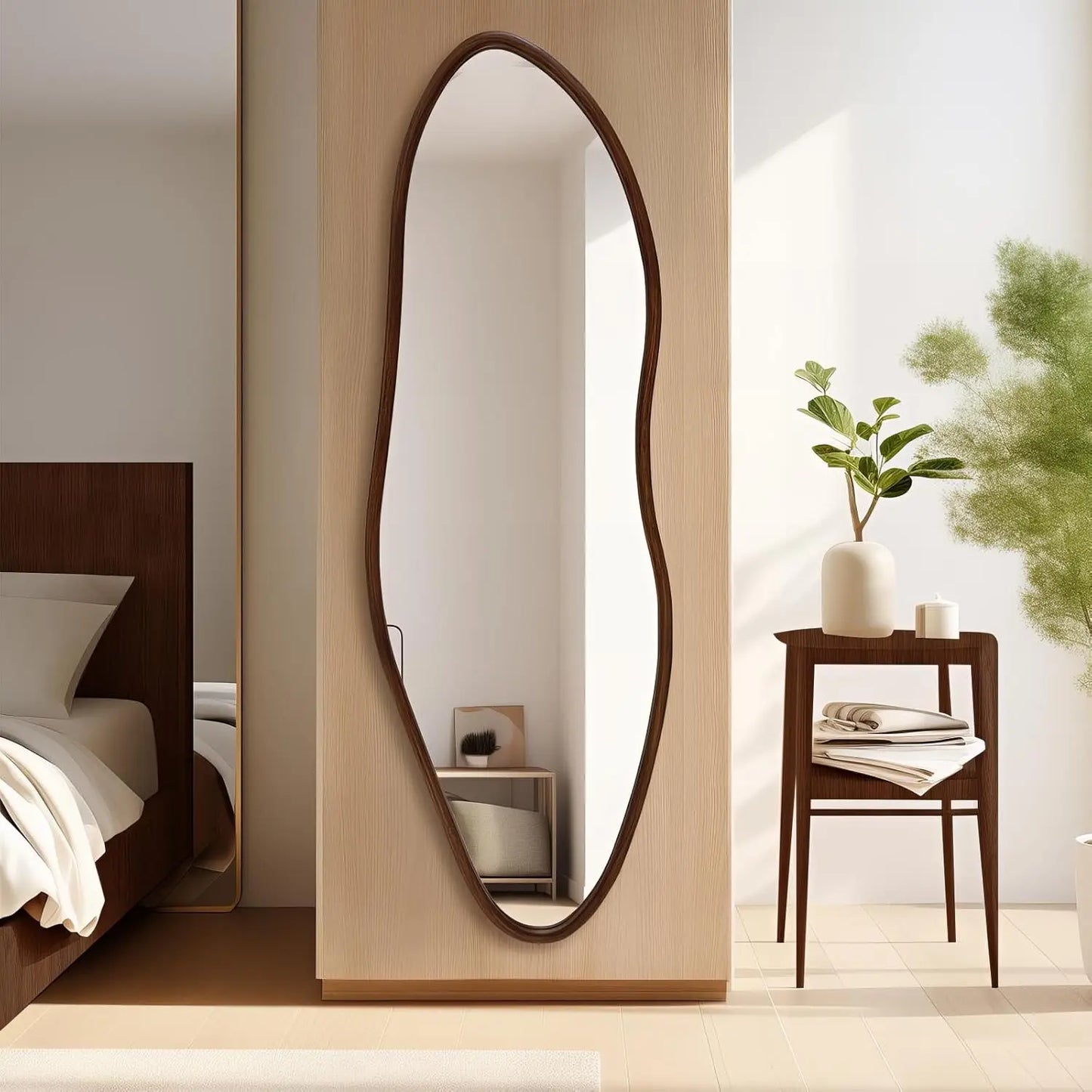 Irregular Wooden Mirror Farmhouse Asymmetrical Wall Mirror
