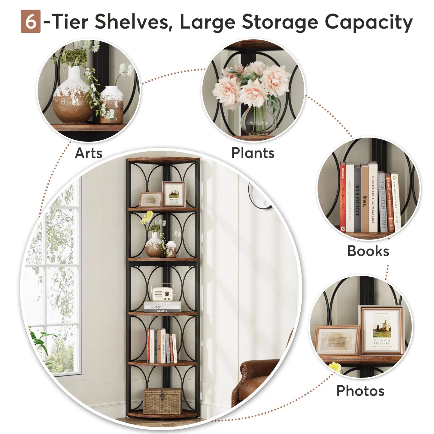 Tribesigns Six Tier Corner Bookshelf Storage Rack Shelving Unit