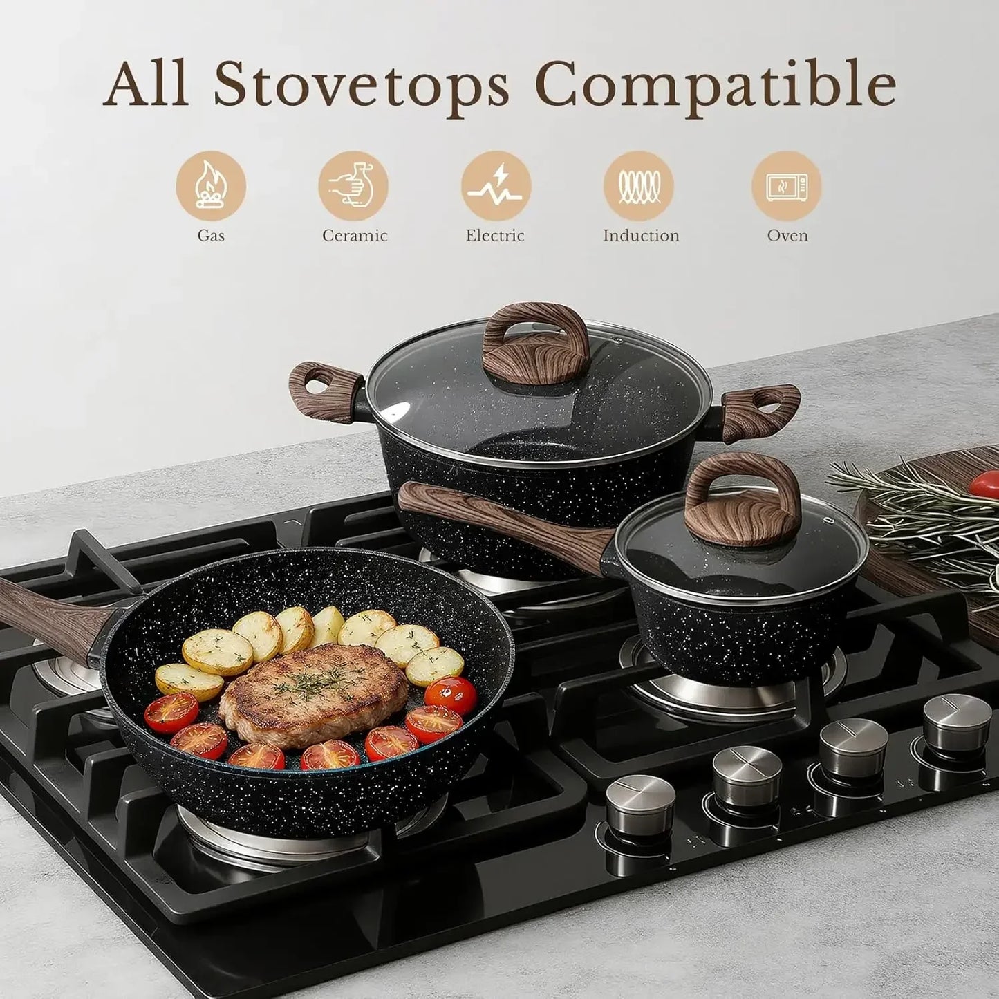 Nonstick Ceramic Pots And Pans Set Induction Compatible Non Toxic