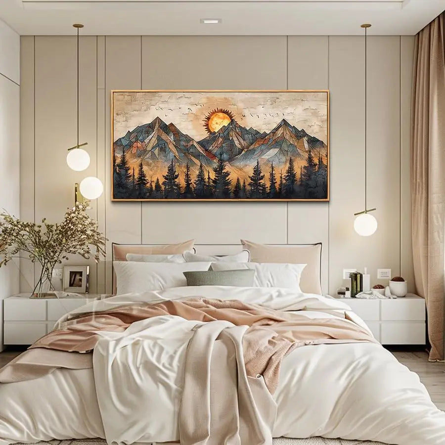 Abstract Mountain Landscape Wood Framed Wall Art Canvas