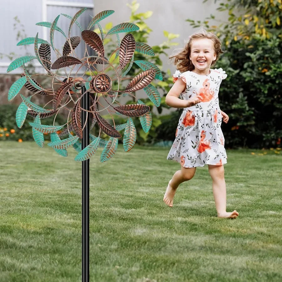 360° Wind Spinners Outdoor Wind Sculptures Windmill with Metal Stake Kinetic Large Metal Yard Art Decor Spinners Pinwheels for
