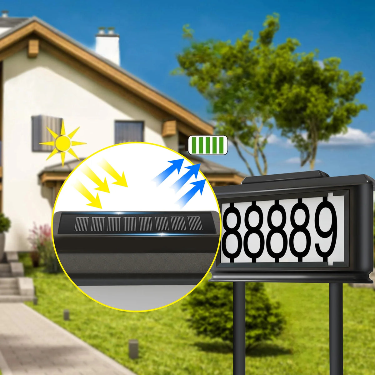 Solar Outdoor House Number Sign Light With Ground Stake