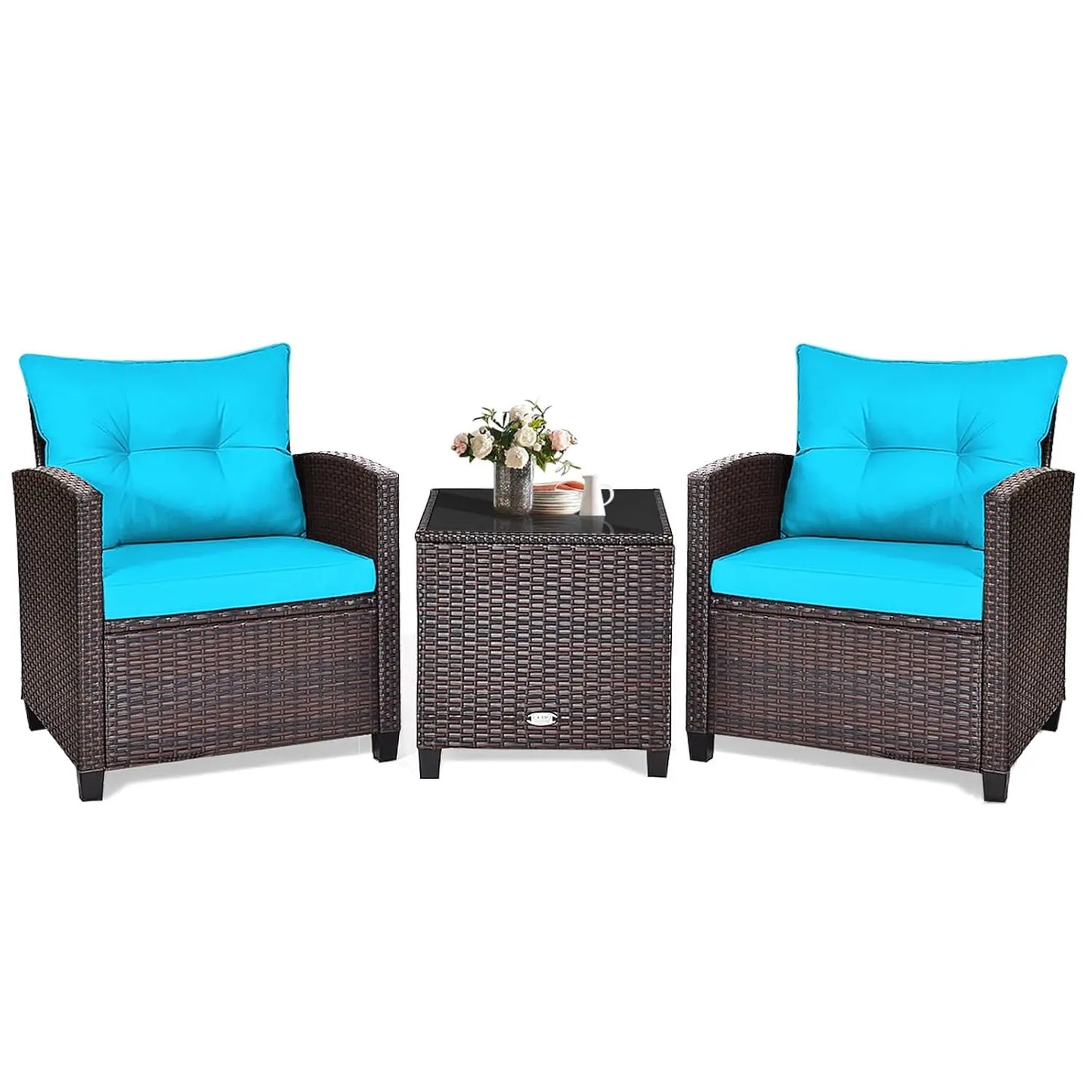 XIAOLANG Outdoor Patio Conversation Set With Washable Cushions Glass Tabletop
