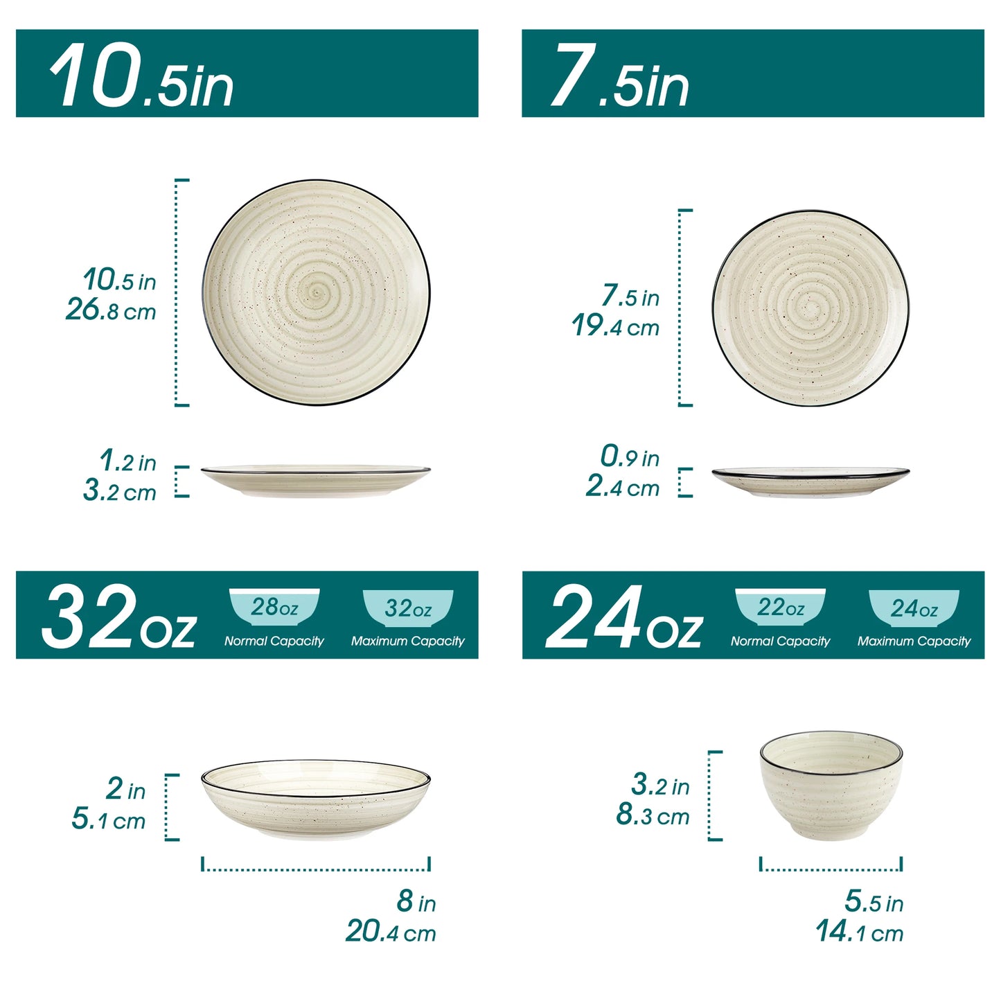 MALACASA Bonbon Ceramic Dinnerware Set Handpainted Spiral Pattern