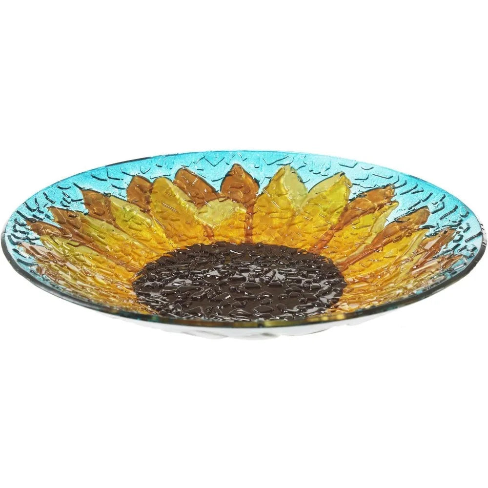 Sunflower Glass Bird Bath Bowl For Outdoors Hand Painted Design
