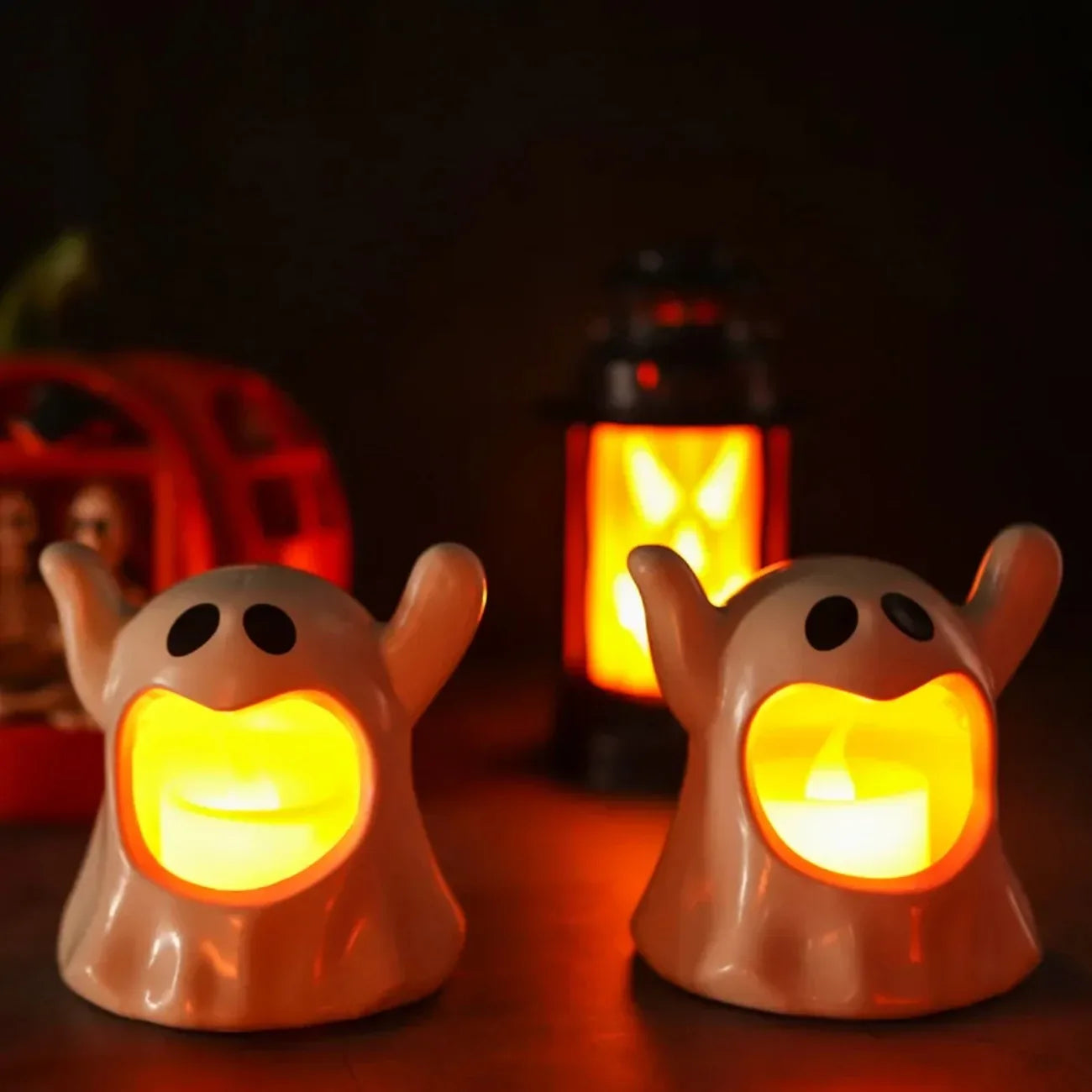DIAMRI Glowing Ghost Candle Holder Battery Powered Halloween Decor