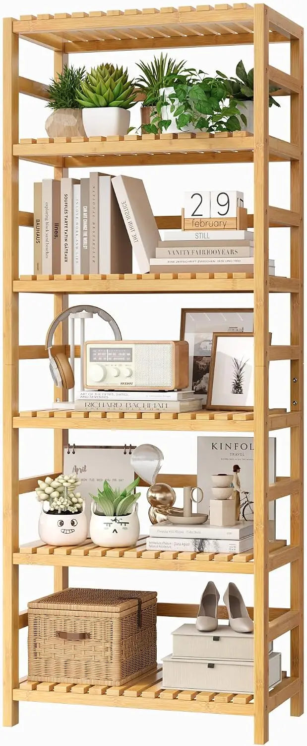 Six Tier Bamboo Shelf Freestanding Storage Unit For Home Office