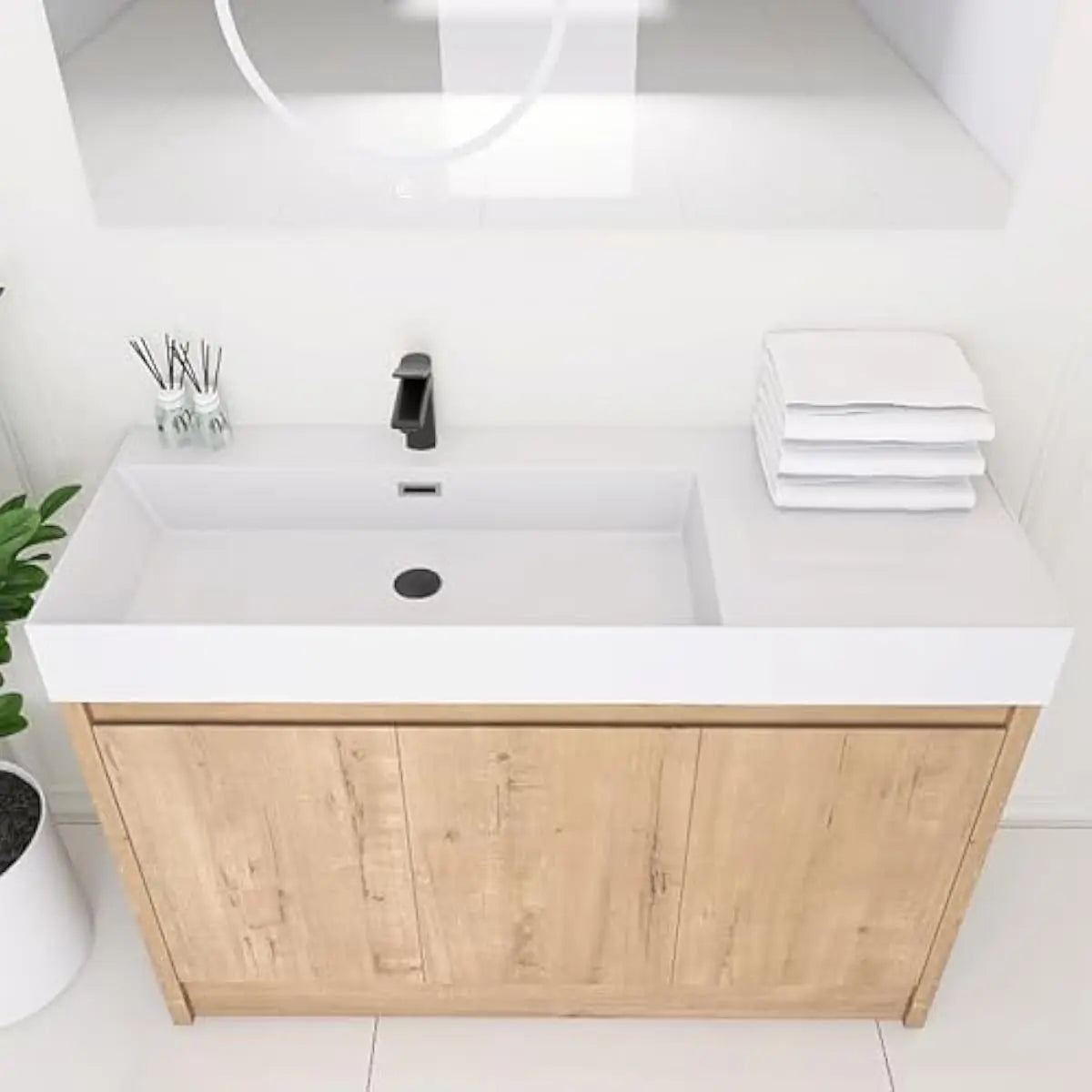 Freestanding Bathroom Vanity Cabinet With Resin Sink And Adjustable Shelves