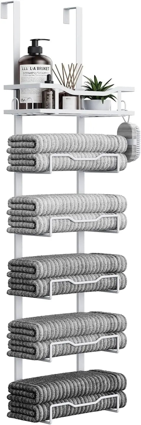 XIUWO 6-Tier No Drill Over The Door Hanging Towel Rack