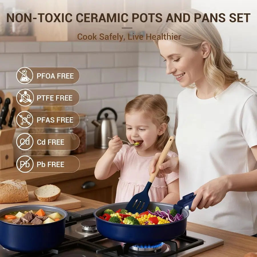 XMSJ Ceramic Nonstick Cookware Set With Removable Handles Induction Compatible
