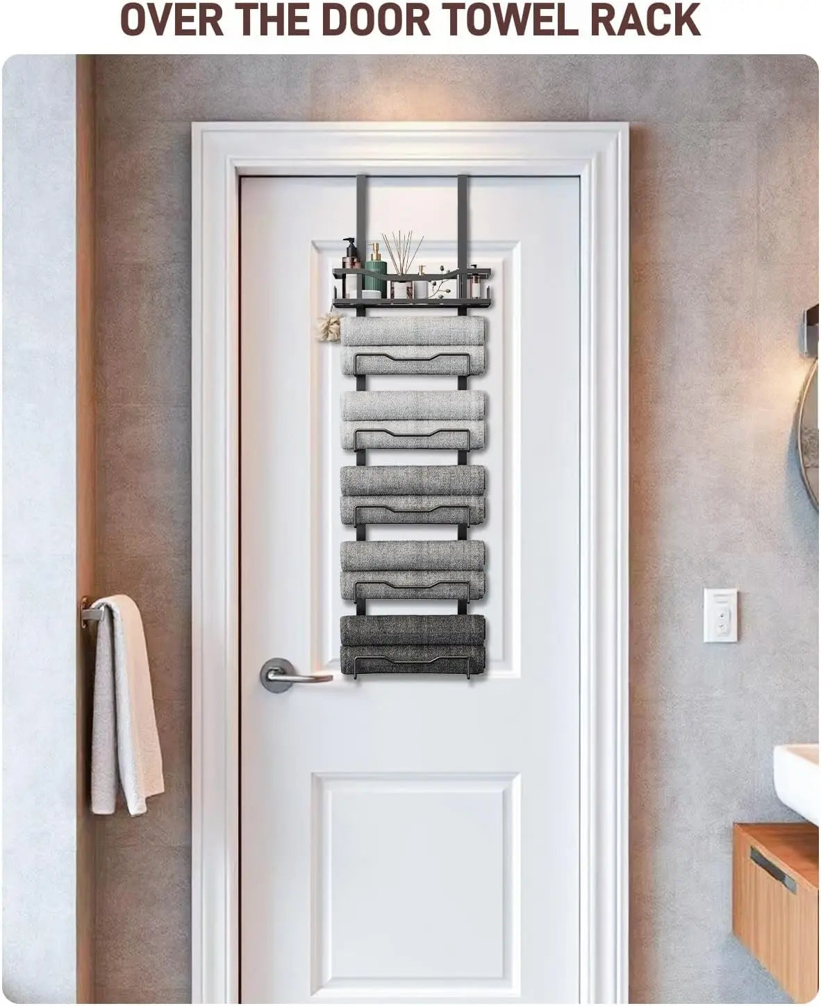 XIUWO 6-Tier No Drill Over The Door Hanging Towel Rack