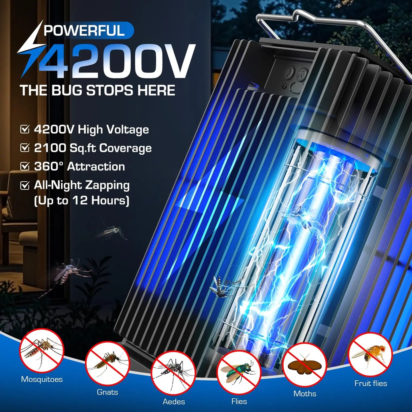 Solar Bug Zapper Outdoor Mosquito Zapper Cordless Waterproof Ground Bracket