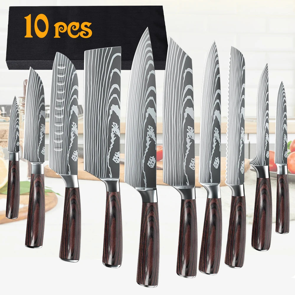 MDHAND Stainless Steel Chef Knife Set With Damascus Pattern