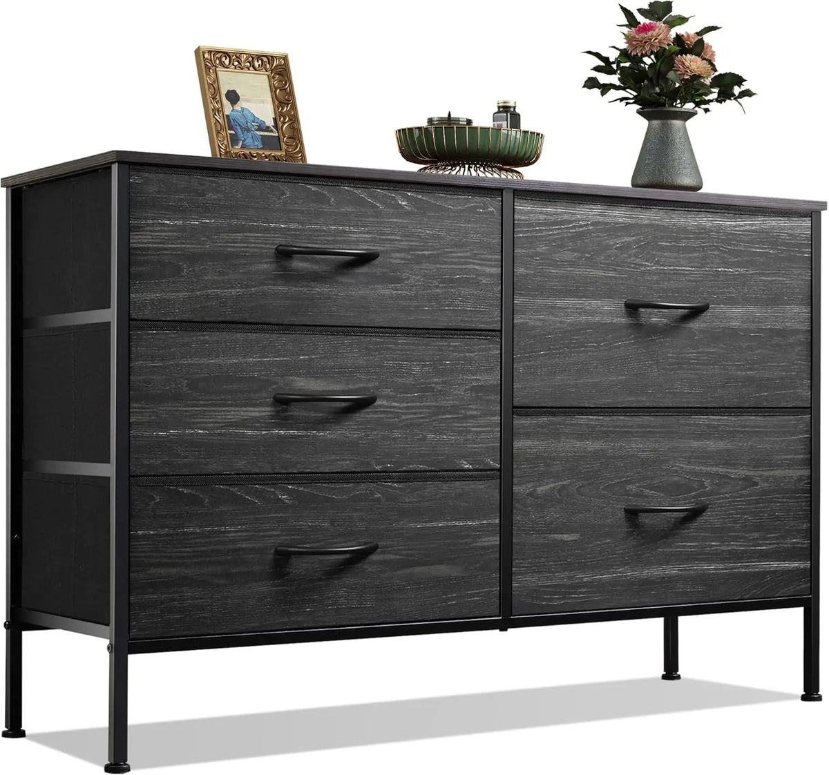 JHK Fabric Drawer Storage Chest With Metal Frame For Home
