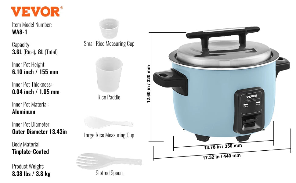 VEVOR Commercial Rice Cooker Aluminium Nonstick Inner Pot 24 Hour Keep Warm