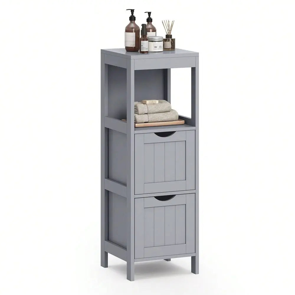 Modern Bathroom Floor Cabinet With Two Drawers And Open Shelf
