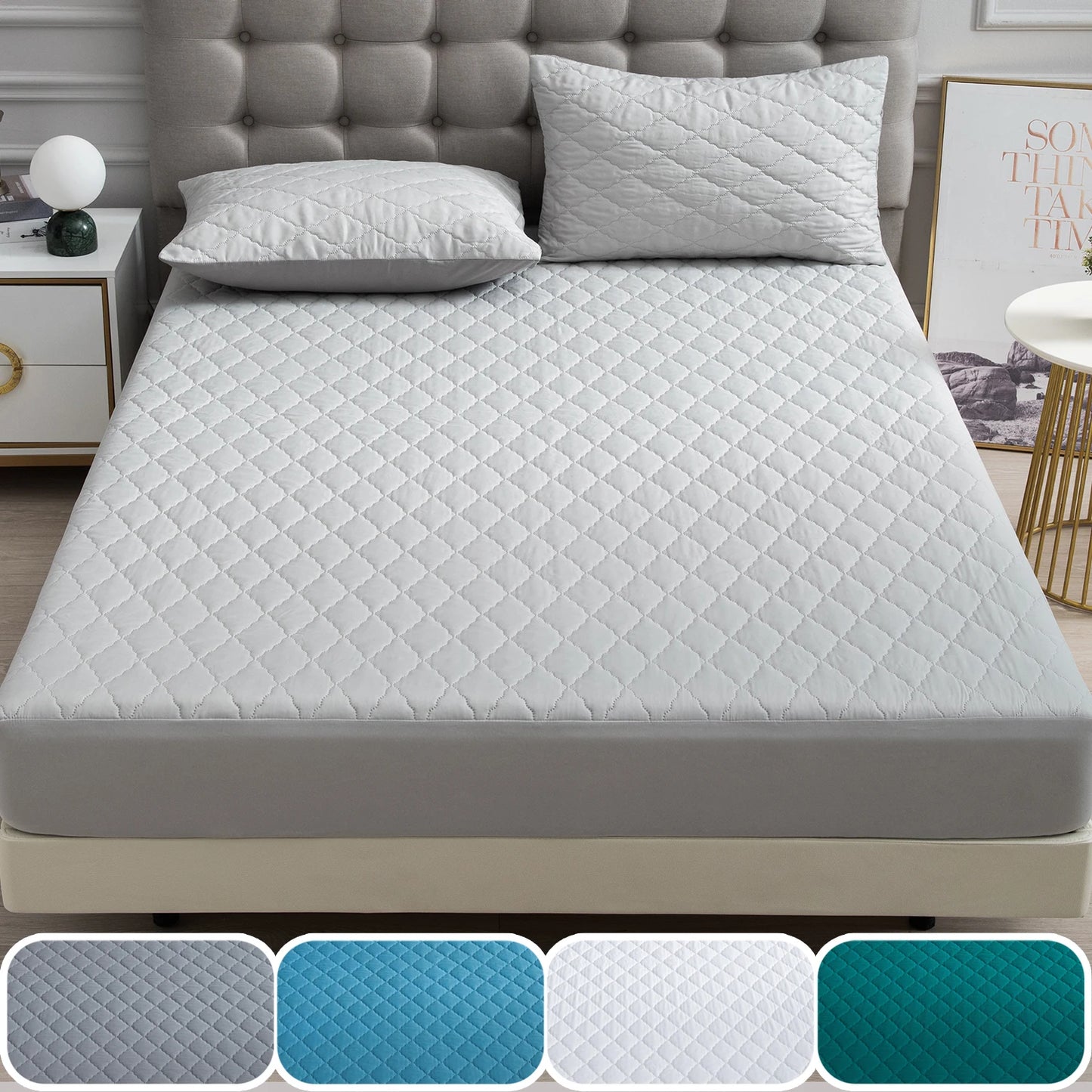 Splash-Proof Quilted Fitted Sheet Mattress Protector Polyester