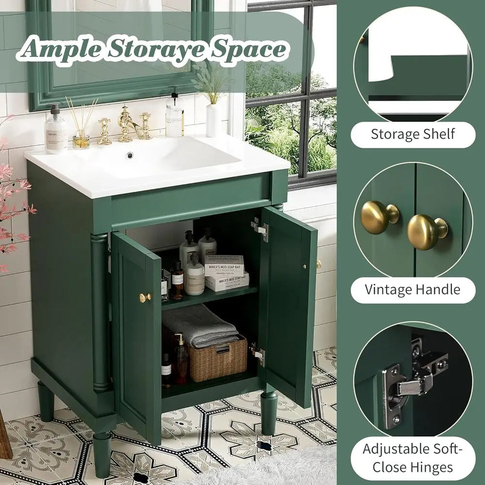 Solid Wood Bathroom Vanity With Undermount Sink And 2-Door Cabinet