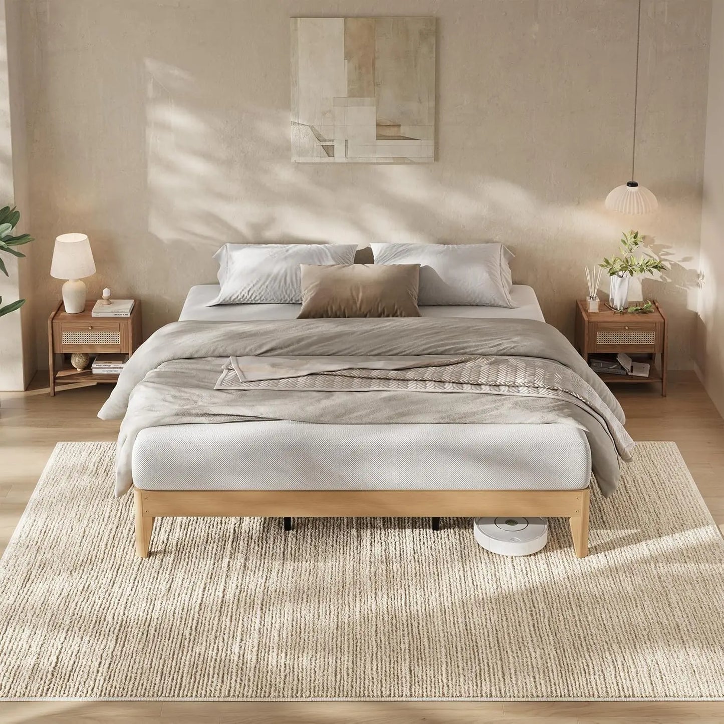 HobbyLane Wood Platform Bed Frame With Slats No Box Spring Needed Noise Free